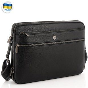 Чоловіча середня шкіряна сумка через плече месенджер Royal Bag RB2970051 Чорний