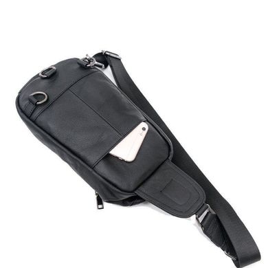 Одношлеєчний рюкзак Bull з натуральної шкіри T1375 (Black - чорний з малиновою блискавкою) Чорний