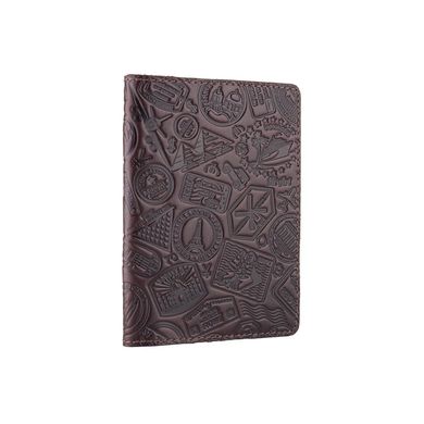 Красивая коричневая дизайнерская обложна на паспорт с натуральной кожи с художественным тиснением