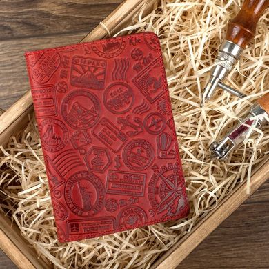 Червона дизайнерська шкіряна обкладинка для паспорта, колекція "Let's Go Travel"