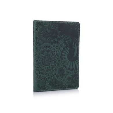 Оригинальная кожаная обложка для паспорта с отделением для карт зеленого цвета с художественным тиснением "Mehendi Art"