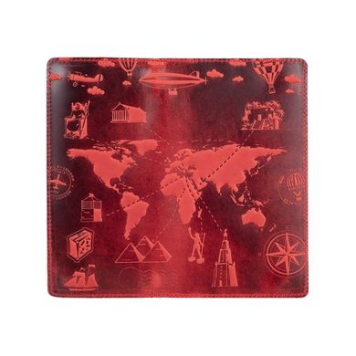 Оригінальний червоний гаманець на 14 карт з натуральної матової шкіри, колекція "7 wonders of the world"