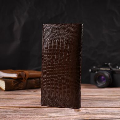 Фактурний чоловічий вертикальний гаманець без застібки з натуральної шкіри з тисненням CANPELLINI 21903 Коричневий