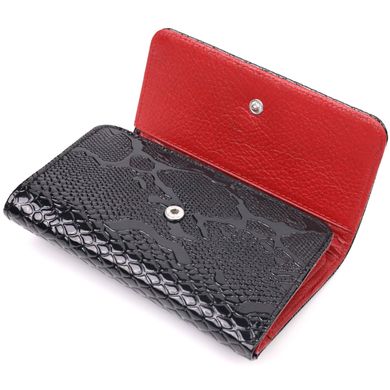 Лакированный женский кошелек с монетницей из натуральной фактурной кожи KARYA 21366 Черный