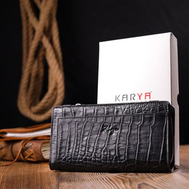 Оригінальний гаманець-клатч із натуральної шкіри з тисненням під крокодила KARYA 21137 Чорний