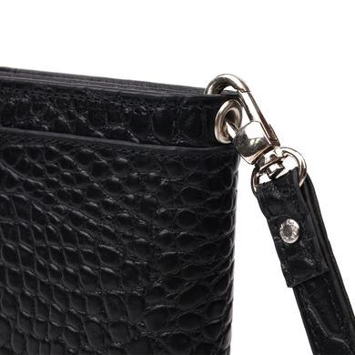 Оригінальний гаманець-клатч із натуральної шкіри з тисненням під крокодила KARYA 21137 Чорний