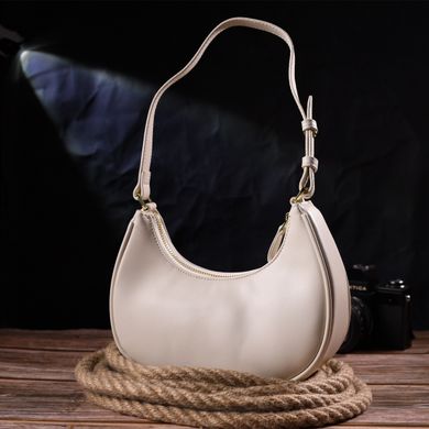 Стильная женская сумка-хобо из натуральной гладкой кожи 21287 Vintage Молочная