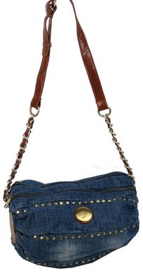 Циліндрична жіноча сумка джинсова Fashion jeans bag синя