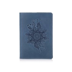 Дизайнерська шкіряна обкладинка для паспорта з відділенням для карт блакитного кольору, колекція "Mehendi Classic"