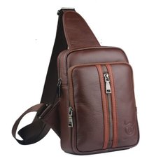 Стильний чоловічий рюкзак-моношлейка зі шкіри BULL T1357 коричневий Коричневий