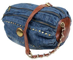 Циліндрична жіноча сумка джинсова Fashion jeans bag синя
