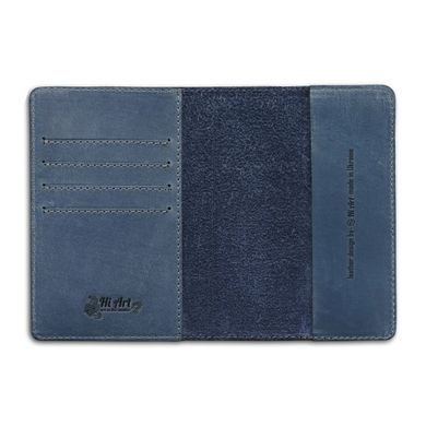 Дизайнерська шкіряна обкладинка для паспорта з відділенням для карт блакитного кольору, колекція "Mehendi Classic"