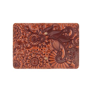 Универсальная янтарная кожаная обложка-органайзер для ID паспорта / карт, коллекция "Mehendi Art"