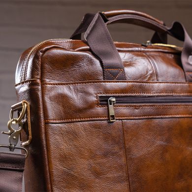 Деловая мужская сумка из зернистой кожи Vintage 14837 Коричневая