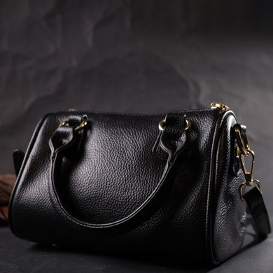 Элегантная женская сумка бочонок с двумя ручками из натуральной кожи Vintage 22353 Черная