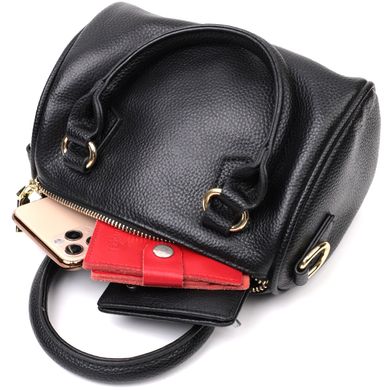 Елегантна жіноча сумка бочонок з двома ручками з натуральної шкіри Vintage 22353 Чорна
