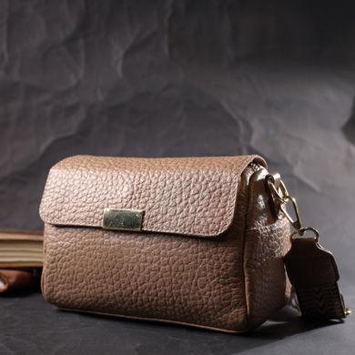 Модная кожаная женская сумка с оригинальной плечевой лямкой Vintage 22403 Бежевая