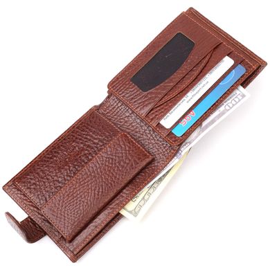Удобный мужской кошелек с хлястиком из натуральной кожи KARYA 21088 Светло-коричневый
