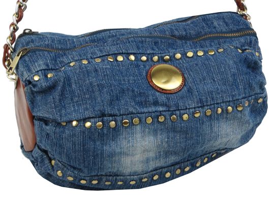 Цилиндрическая женская джинсовая сумка Fashion jeans bag синяя
