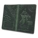 Оригінальна шкіряна обкладинка для паспорта зеленого кольору з художнім тисненням "Discoveries"