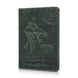 Оригинальная кожаная обложка для паспорта зеленого цвета с художественным тиснением"Discoveries"