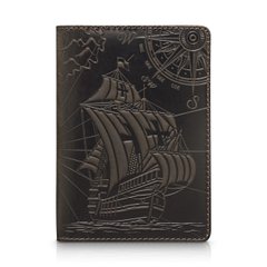 Оригинальная кожаная коричневая обложка для паспорта с художественным тиснением "Discoveries"