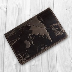 Оригінальна шкіряна коричнева обкладинка для паспорта з художньою тисненням "7 wonders of the world"