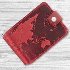 Красный дизайнерский зажим для денег с натуральной матовой кожи, коллекция "7 wonders of the world"