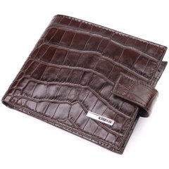 Практичный мужской кожаный кошелек с тиснением под крокодила KARYA 21368 Коричневый