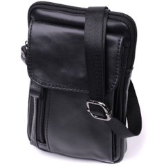 Вертикальна чоловіча сумка на пояс із натуральної шкіри Vintage 22563 Чорний