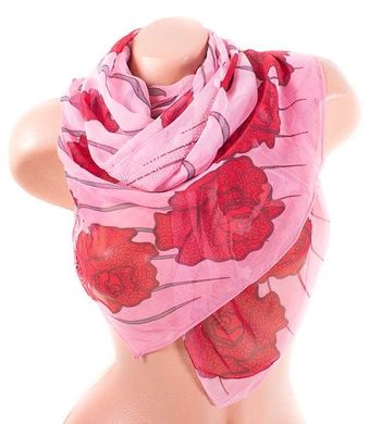 Рожевий в червоні трояндочки жіночий шарф. ETERNO ES0107-18-pink, Рожевий