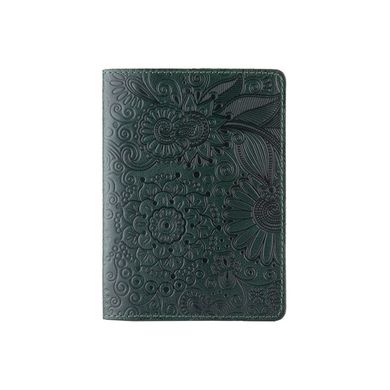Красивая зеленая обложка для паспорта с художественным тиснением"Mehendi Art"