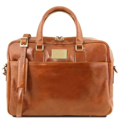 Кожаный портфель для ноутбука с передним карманом Tuscany Leather Urbino TL141241 (Мед)
