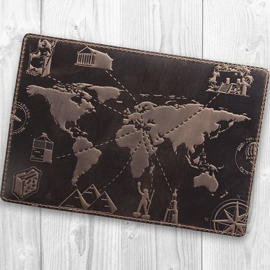 Оригинальная кожаная коричневая обложка для паспорта с художественным тиснением "7 wonders of the world"
