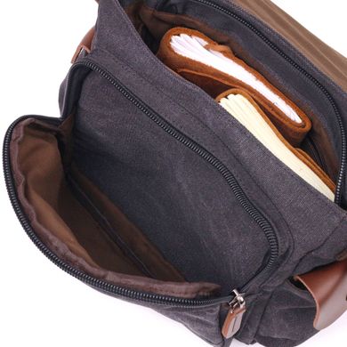 Горизонтальна чоловіча сумка з клапаном текстильна 21247 Vintage Чорна