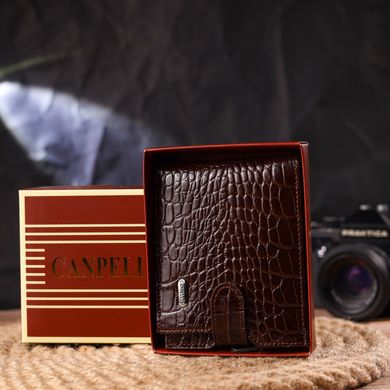 Горизонтальний чоловічий гаманець із натуральної фактурної шкіри CANPELLINI 21503 Коричневий