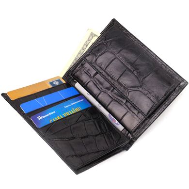Цікавий чоловічий гаманець вертикального формату з натуральної шкіри з тисненням під крокодила CANPELLINI 21755 Чорний