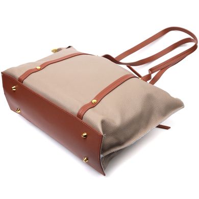 Оригінальна двокольорова сумка жіноча з натуральної шкіри Vintage 22304 Бежева