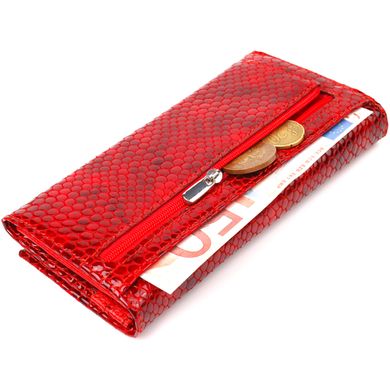 Чудовий жіночий гаманець із натуральної лакованої шкіри з тисненням під змію CANPELLINI 21655 Червоний