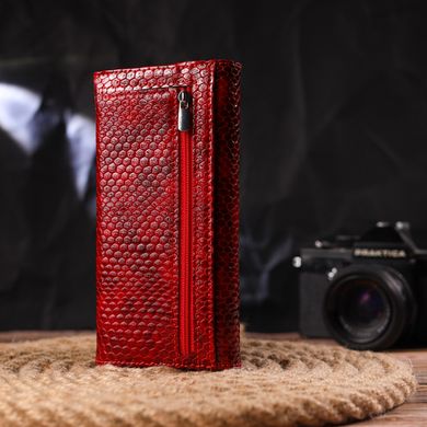 Чудовий жіночий гаманець із натуральної лакованої шкіри з тисненням під змію CANPELLINI 21655 Червоний