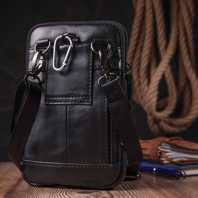 Вертикальная мужская сумка на пояс из натуральной кожи Vintage 22563 Черный