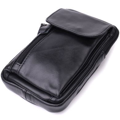 Вертикальная мужская сумка на пояс из натуральной кожи Vintage 22563 Черный