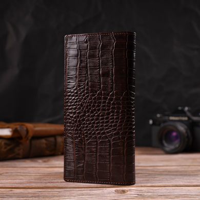 Вертикальный бумажник без застежки из натуральной кожи с тиснением под крокодила CANPELLINI 21905 Коричневый