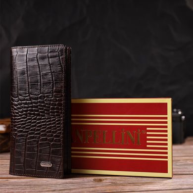 Вертикальный бумажник без застежки из натуральной кожи с тиснением под крокодила CANPELLINI 21905 Коричневый