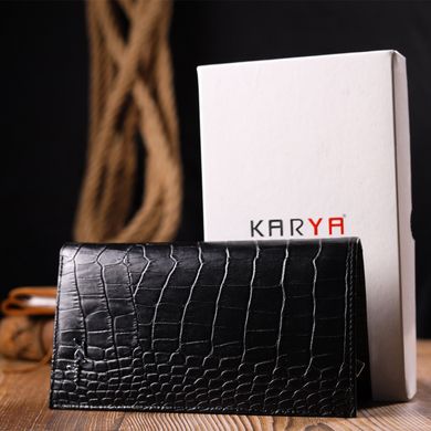 Вертикальный бумажник из натуральной кожи с тиснением под крокодила KARYA 21139 Черный