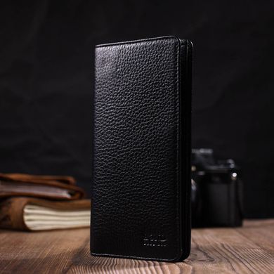 Вертикальний чоловічий гаманець із натуральної зернистої шкіри BOND 21983 Чорний