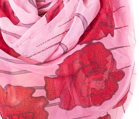 Рожевий в червоні трояндочки жіночий шарф. ETERNO ES0107-18-pink, Рожевий