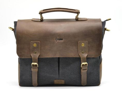 Мужская сумка-портфель кожа+парусина RG-3960-4lx от украинского бренда TARWA Коричневый