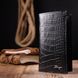 Вертикальний гаманець з натуральної шкіри з тисненням під крокодила KARYA 21139 Чорний