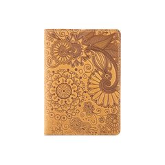 Світло жовта обкладинка для паспорта ручної роботи з натуральної шкіри, колекція "Mehendi Art"